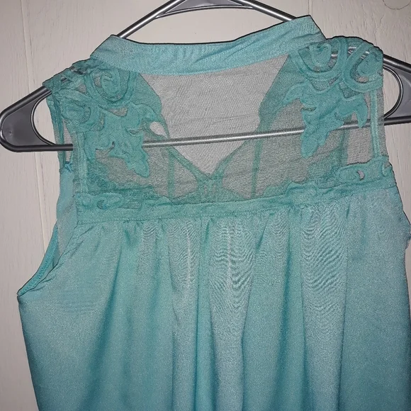 Blue sleeveless tank top blouse party lace sheer travel business sport summer - Picture 4 of 6